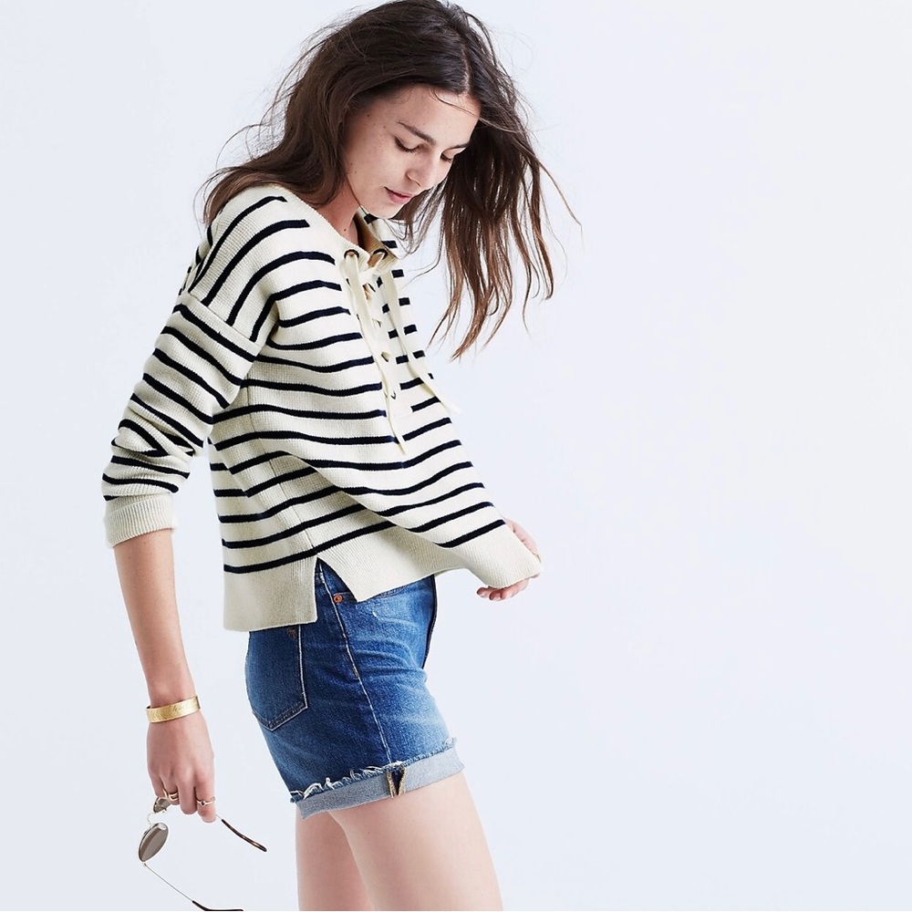 Madewell Striped Lace-Up Sweater